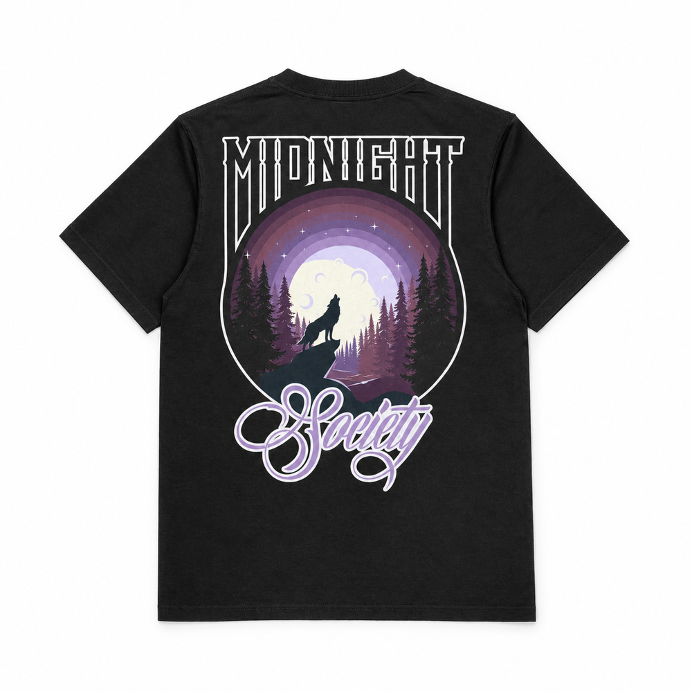 Night Howler oversized black graphic T-shirt by Midnight Society, back view