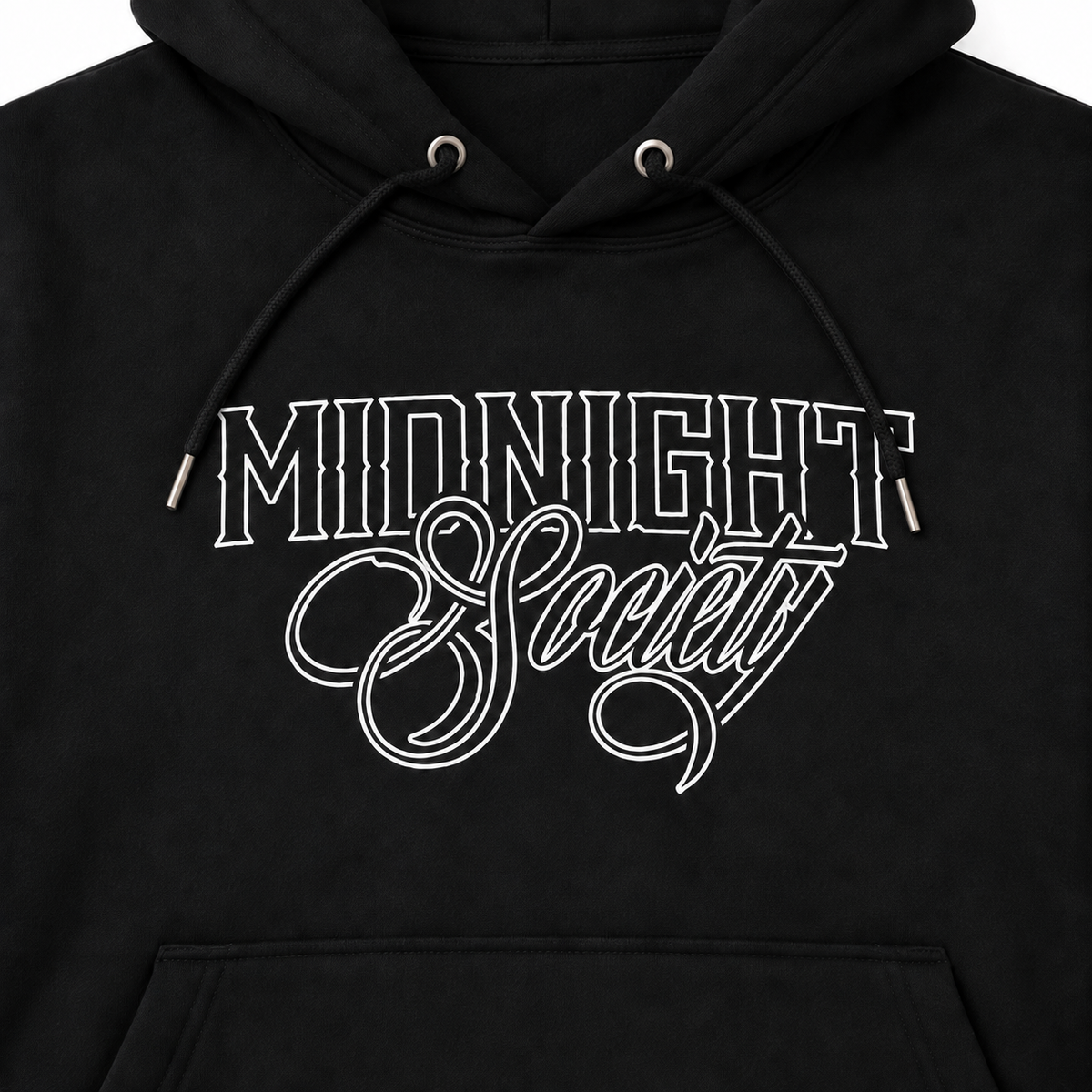 Close-up of the chest branding on the Perfect Black Heavyweight Hoodie