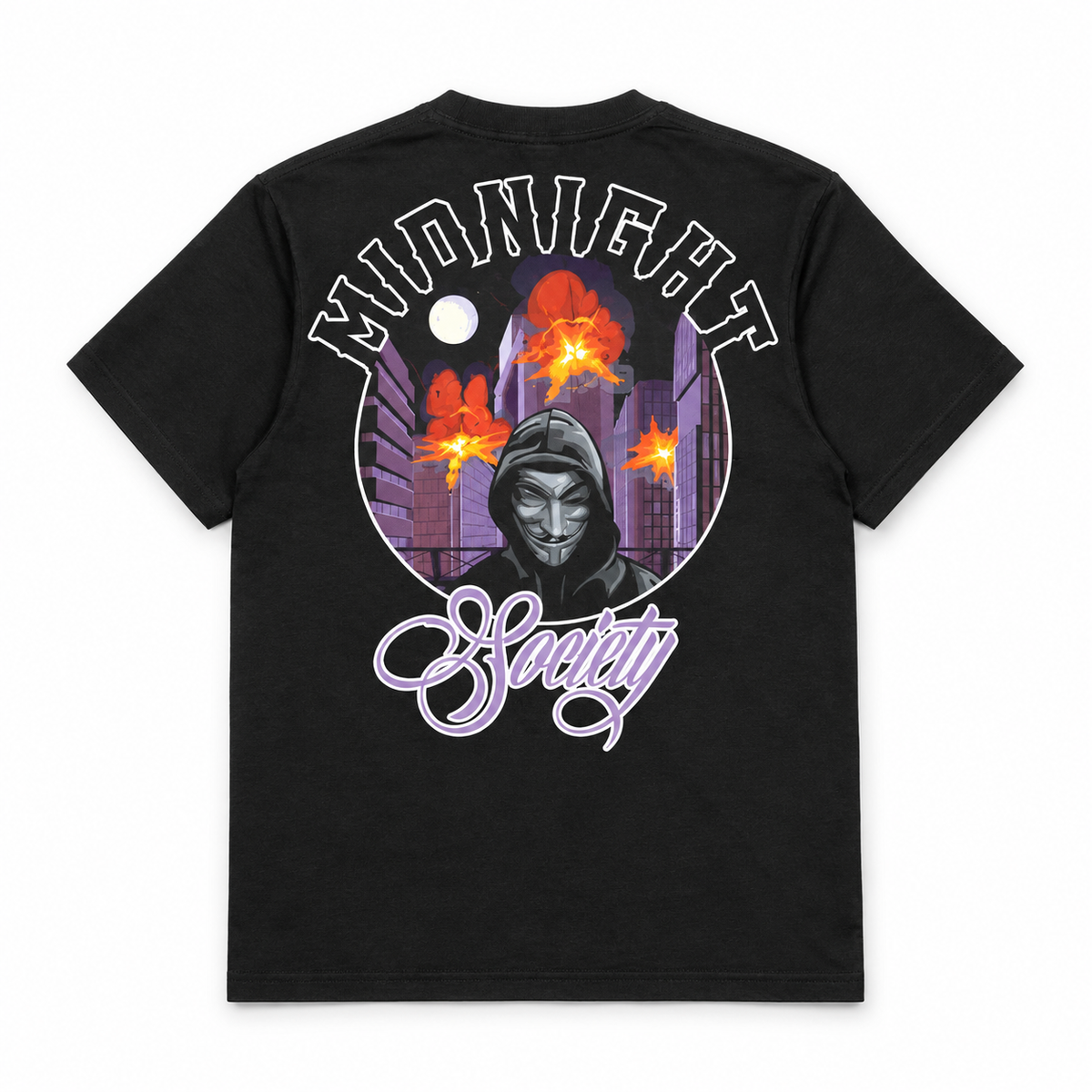 Vendetta oversized black graphic T-shirt by Midnight Society, back view