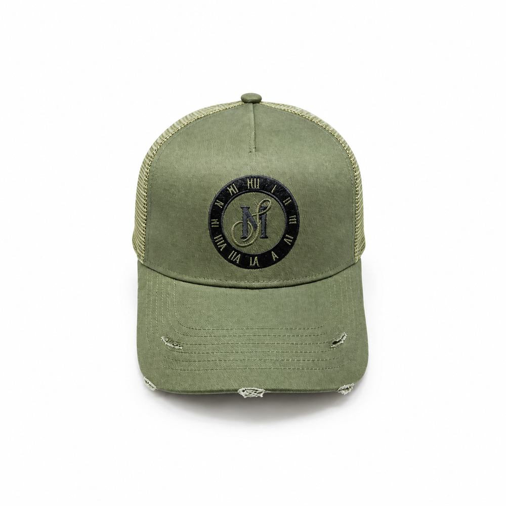 Khaki Distressed Snapback — front studio product photograph