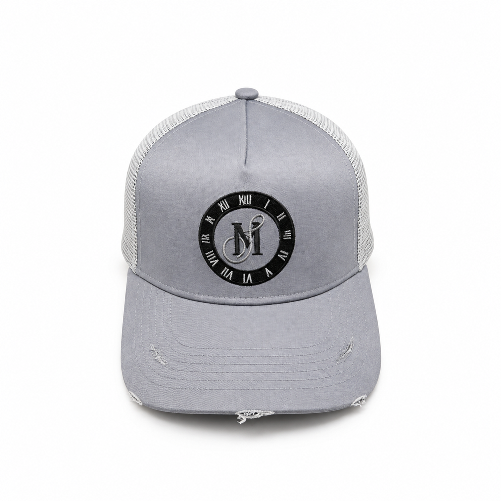 Gray Distressed Snapback — front studio product photograph