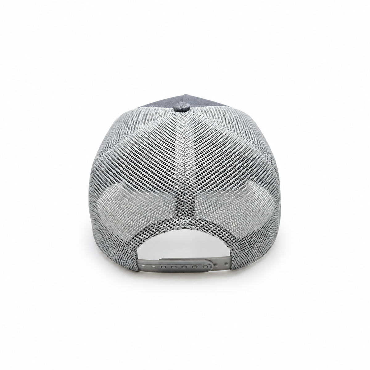 Grey distressed snapback cap by Midnight Society, rear view
