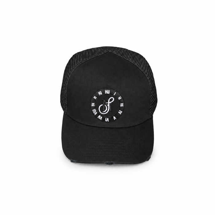 Black and White Distressed Snapback