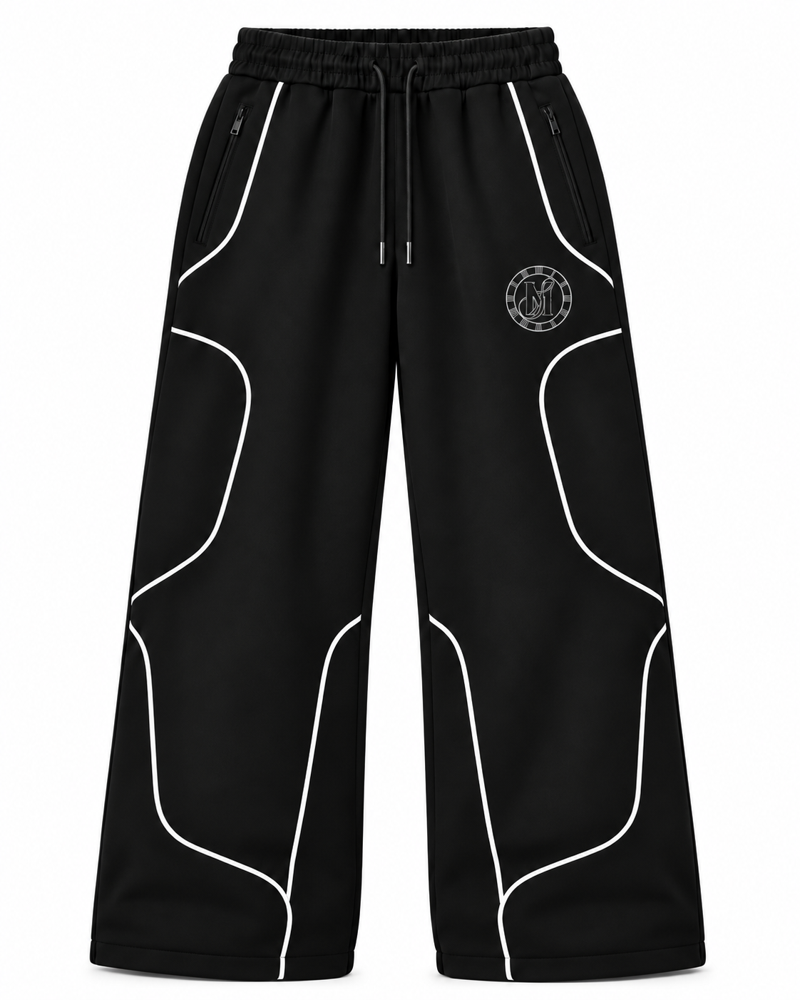 The Peripheral black wide-leg joggers, front view